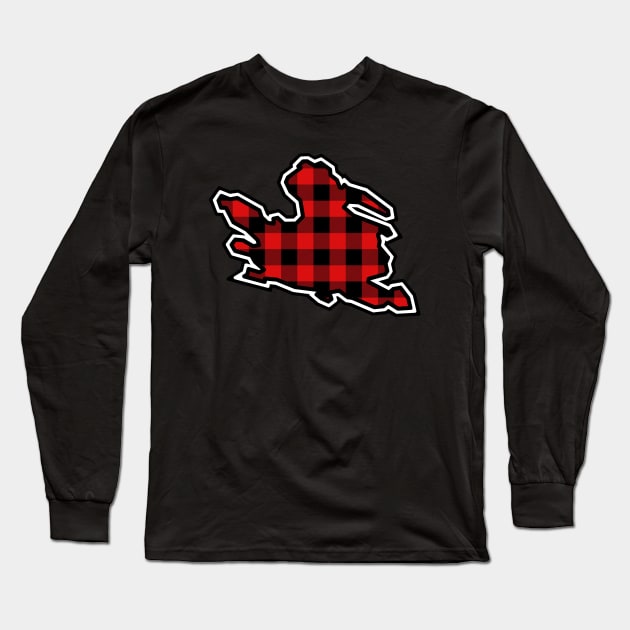 Mayne Island Silhouette in Red and Black Plaid - Simple Pattern - Mayne Island Long Sleeve T-Shirt by Bleeding Red Paint